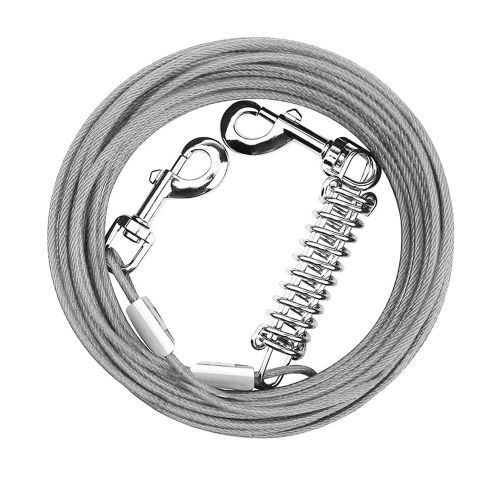 29.5FT Dog Tie Out Cable Long Dog Leash Chew Proof Lead Dog Chain with Durable Spring 360Â° Rotatable Clips PVC Case for Outside Yard Caming